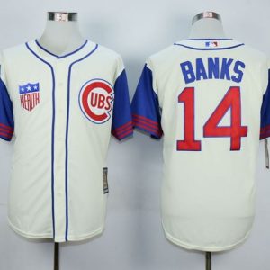 Chicago Cubs #14 Ernie Banks Cream/Blue 1942 Turn Back The Clock Stitched MLB Jersey