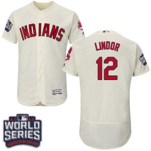 Cleveland Indians #12 Francisco Lindor Cream Flexbase Collection 2016 World Series Bound Stitched MLB Jersey