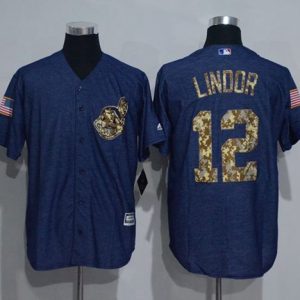 Cleveland Indians #12 Francisco Lindor Denim Blue Salute to Service Stitched MLB Jersey