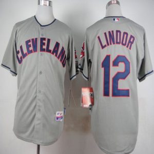 Cleveland Indians #12 Francisco Lindor Grey Cool Base Stitched MLB Jersey