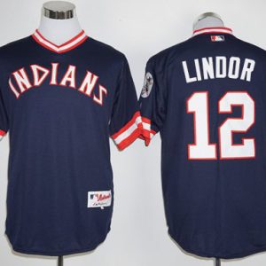 Cleveland Indians #12 Francisco Lindor Navy Blue 1976 Turn Back The Clock Stitched MLB Jersey