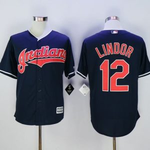 Cleveland Indians #12 Francisco Lindor Navy Blue New Cool Base Stitched MLB Jersey