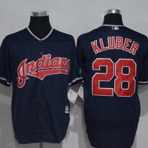 Cleveland Indians #28 Corey Kluber Navy Blue New Cool Base Stitched MLB Jersey