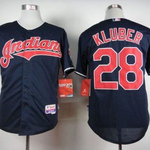 Cleveland Indians #28 Corey Kluber Navy Cool Base Stitched MLB Jersey