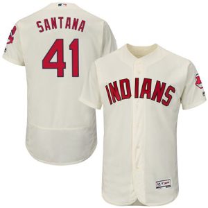 Cleveland Indians #41 Carlos Santana Cream Flexbase Collection Stitched MLB Jersey