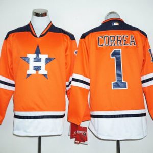 Houston Astros #1 Carlos Correa Orange Long Sleeve Stitched MLB Jersey