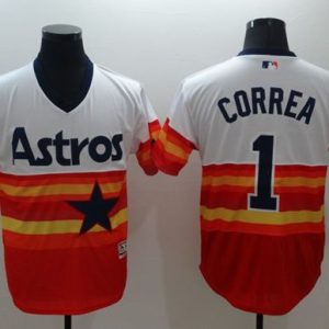 Houston Astros #1 Carlos Correa White/Orange Flexbase Collection Cooperstown Stitched MLB Jersey