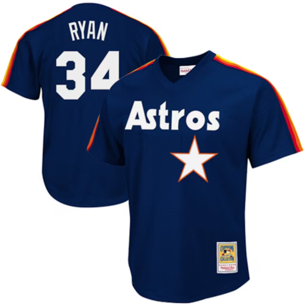 Houston Astros #34 Nolan Ryan Navy Blue Mitchell & Ness 1988 Cooperstown Collection Mesh Batting Practice Jersey