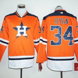 Houston Astros #34 Nolan Ryan Orange Long Sleeve Stitched MLB Jersey