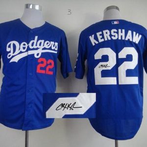 Los Angeles Dodgers #22 Clayton Kershaw Blue Cool Base Autographed Stitched MLB Jersey