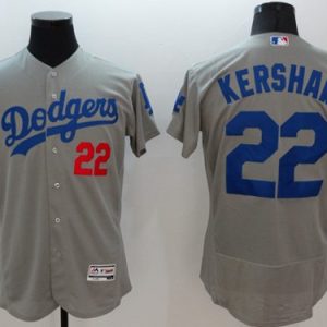 Los Angeles Dodgers #22 Clayton Kershaw Grey Flexbase Collection Stitched MLB Jersey