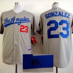 Los Angeles Dodgers #23 Adrian Gonzalez Grey Cool Base Autographed Stitched MLB Jersey