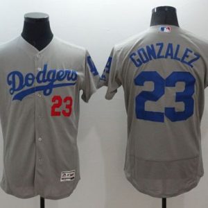 Los Angeles Dodgers #23 Adrian Gonzalez Grey Flexbase Collection Stitched MLB Jersey