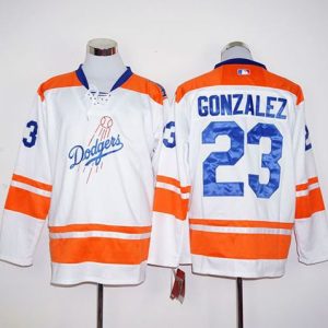 Los Angeles Dodgers #23 Adrian Gonzalez White/Orange Long Sleeve Stitched MLB Jersey