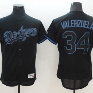 Los Angeles Dodgers #34 Fernando Valenzuela Black Fashion Flexbase Collection Stitched MLB Jersey