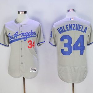 Los Angeles Dodgers #34 Fernando Valenzuela Grey Flexbase Collection Road Stitched MLB Jersey