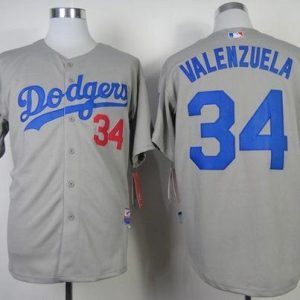 Los Angeles Dodgers #34 Fernando Valenzuela Stitched Grey Cool Base MLB Jersey