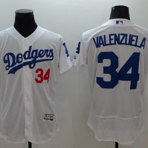 Los Angeles Dodgers #34 Fernando Valenzuela White Flexbase Collection Stitched MLB Jersey