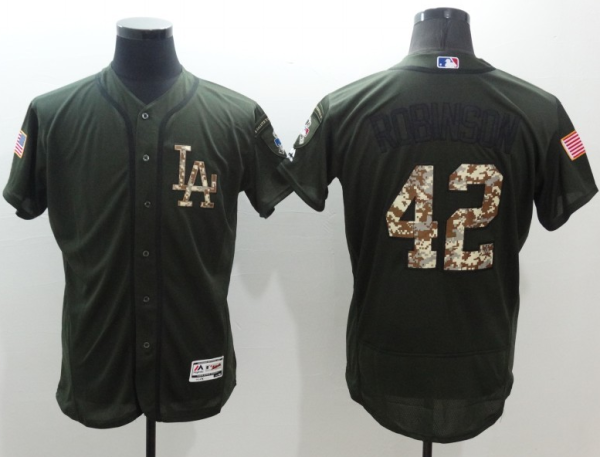 Los Angeles Dodgers #42 Jackie Robinson Green Flexbase Collection Salute to Service Stitched MLB Jersey