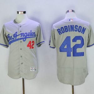 Los Angeles Dodgers #42 Jackie Robinson Grey Flexbase Collection Road Stitched MLB Jersey