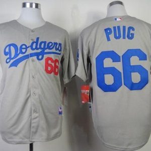 Los Angeles Dodgers #66 Yasiel Puig Grey Cool Base Stitched MLB Jersey