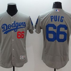 Los Angeles Dodgers #66 Yasiel Puig Grey Flexbase Collection Stitched MLB Jersey