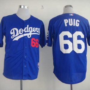 Los Angeles Dodgers #66 Yasiel Puig Light Blue Cool Base Stitched MLB Jersey