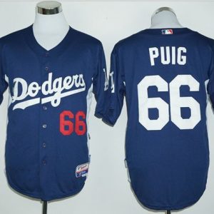 Los Angeles Dodgers #66 Yasiel Puig Navy Blue Cooperstown Stitched MLB Jersey