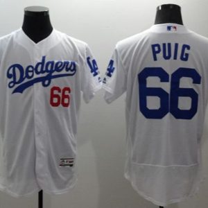 Los Angeles Dodgers #66 Yasiel Puig White Flexbase Collection Stitched MLB Jersey