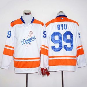 Los Angeles Dodgers #99 Hyun-Jin Ryu White/Orange Long Sleeve Stitched MLB Jersey