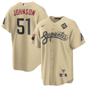 Men Arizona Diamondbacks #51 Randy Johnson Gold 2023 World Series City Connect Cool Base Stitched Baseball Jersey