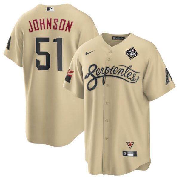 Men Arizona Diamondbacks #51 Randy Johnson Gold 2023 World Series City Connect Cool Base Stitched Baseball Jersey