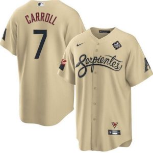 Men Arizona Diamondbacks #7 Corbin Carroll Gold 2023 World Series City Connect Cool Base Stitched Baseball Jersey