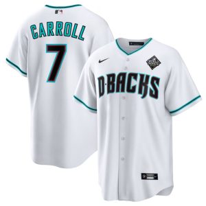 Men Arizona Diamondbacks #7 Corbin Carroll White 2023 World Series Cool Base Stitched Baseball Jersey