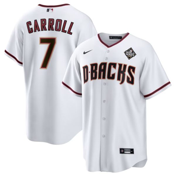 Men Arizona Diamondbacks #7 Corbin Carroll White 2023 World Series Cool Base Stitched Baseball Jersey