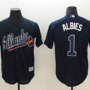 Men Atlanta Braves #1 Ozhaino Albies Navy Flexbase Stitched MLB Jersey