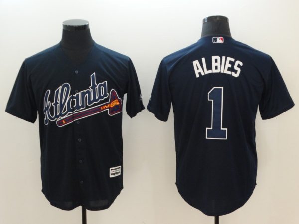 Men Atlanta Braves #1 Ozhaino Albies Navy Flexbase Stitched MLB Jersey