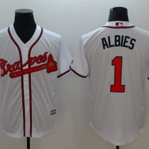 Men Atlanta Braves #1 Ozhaino Albies White Flexbase Stitched MLB Jersey