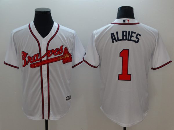 Men Atlanta Braves #1 Ozhaino Albies White Flexbase Stitched MLB Jersey