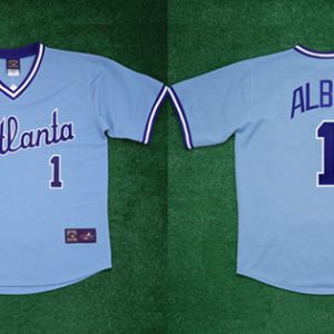 Men Atlanta Braves #1 Ozzie Albies 1982 Light Blue Cool Base Stitched Baseball Jersey