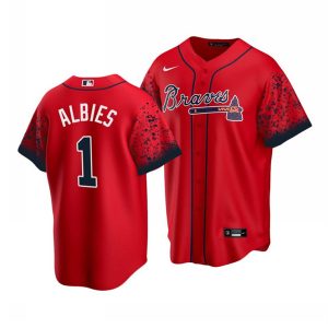 Men Atlanta Braves #1 Ozzie Albies 2021 Red Cool Base Stitched Jersey