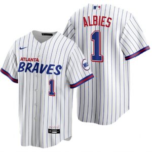 Men Atlanta Braves #1 Ozzie Albies 2021 White City Connect Stitched Jersey