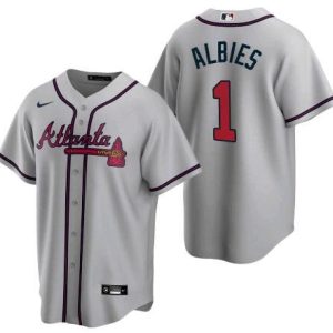 Men Atlanta Braves #1 Ozzie Albies Grey Cool Base Stitched Jersey