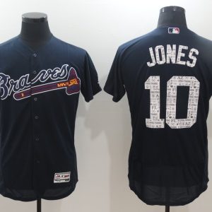 Men Atlanta Braves #10 Chipper Jones Majestic Navy 2017 Spring Training Flex Base Player Stitched MLB Jersey