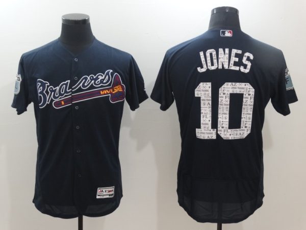 Men Atlanta Braves #10 Chipper Jones Majestic Navy 2017 Spring Training Flex Base Player Stitched MLB Jersey