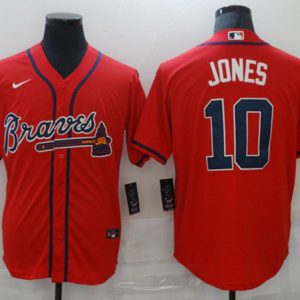 Men Atlanta Braves #10 Chipper Jones Red Stitched MLB Jersey