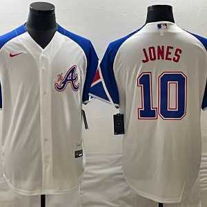 Men Atlanta Braves #10 Chipper Jones White 2023 City Connect Cool Base Stitched Baseball Jersey