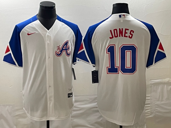 Men Atlanta Braves #10 Chipper Jones White 2023 City Connect Cool Base Stitched Baseball Jersey