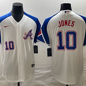 Men Atlanta Braves #10 Chipper Jones White 2023 City Connect Cool Base With Patch Stitched Baseball Jersey