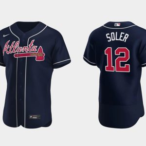 Men Atlanta Braves #12 Jorge Soler 2021 Navy World Series Champions Flex Base Stitched Jersey